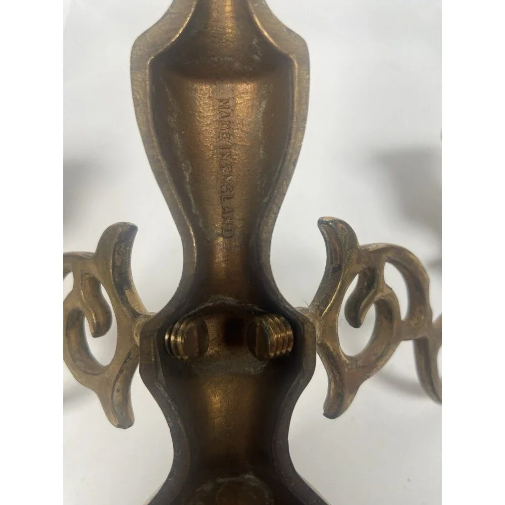 Double Candle Holders Brass 2 Arm Wall Sconce Made In England Vintage Old Brass